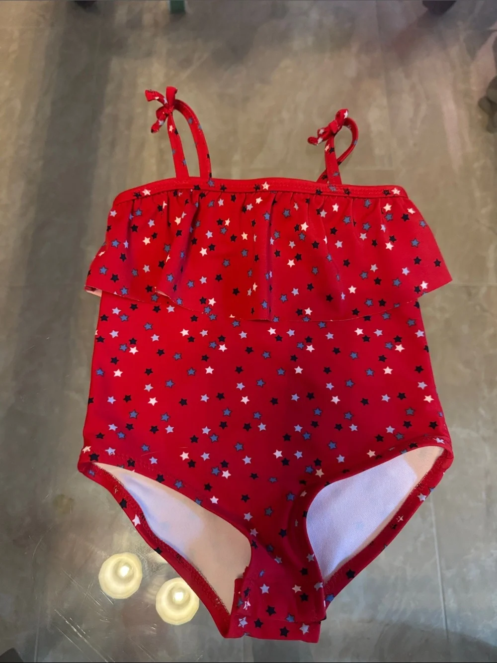 OshKosh B'gosh Red Star Ruffle One-Piece Swimsuit with Shoulder Ties